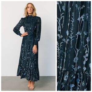 Baltic Born Penelope Midnight Blue Velvet Burnout Long Sleeve Maxi Dress